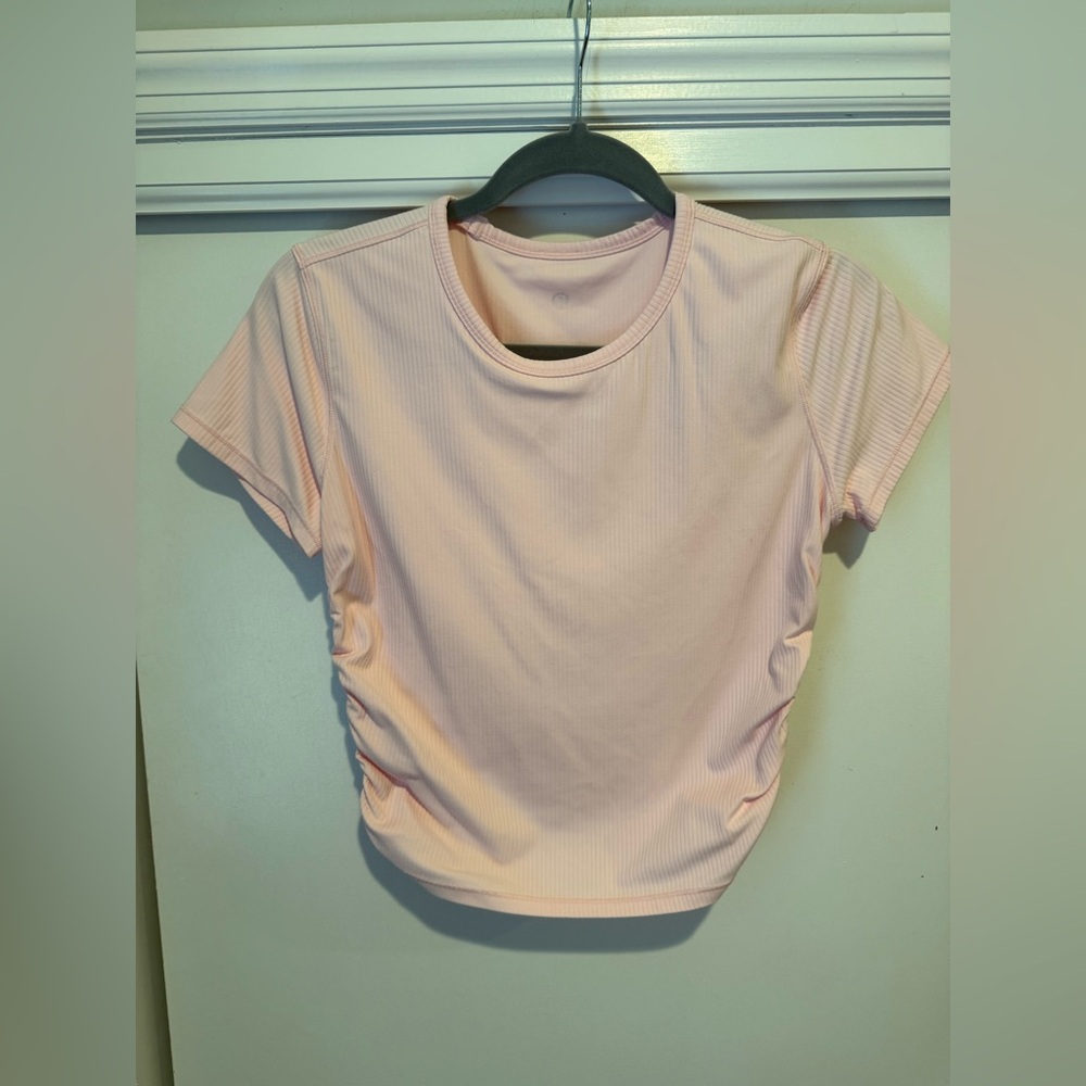 Lululemon STRAWBERRY MILKSHAKE All It Takes Tee Ruched Ribbed EUC Size 8